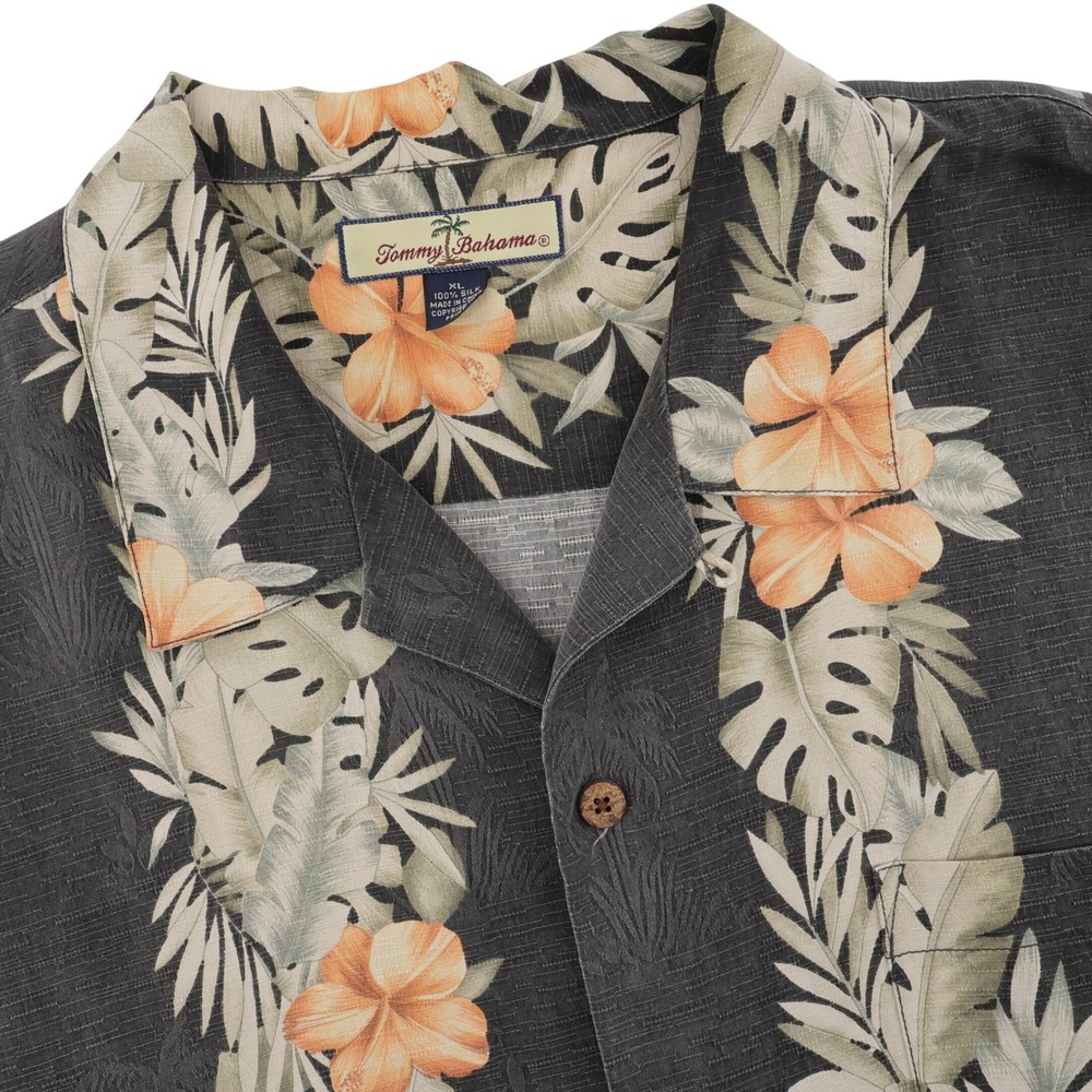 Tommy Bahama Silk Floral Monstera Leaf Camp Shirt Black Mens XL